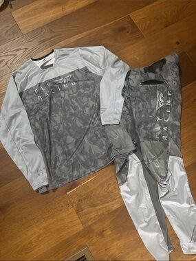 Men's Gray Camo Fly Racing Motocross Jersey & Pants Set